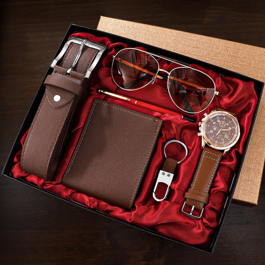 Men Gift Watch Business Luxury Company Mens Set 6 in 1 Watch Glasses