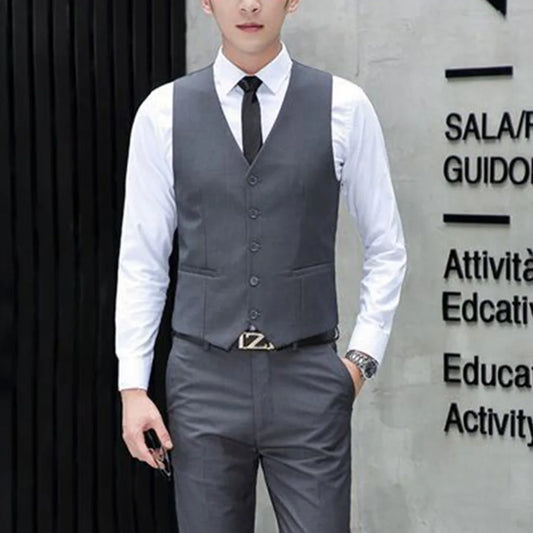 2023Men Formal Vest Sleeveless Pockets Single-Breasted Male Suit Vest